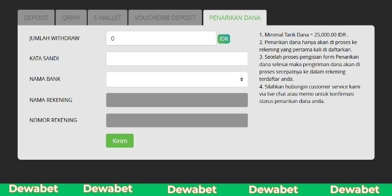 Điền thông tin tài khoản ngân hàng và số tiền rút vào biểu mẫu
